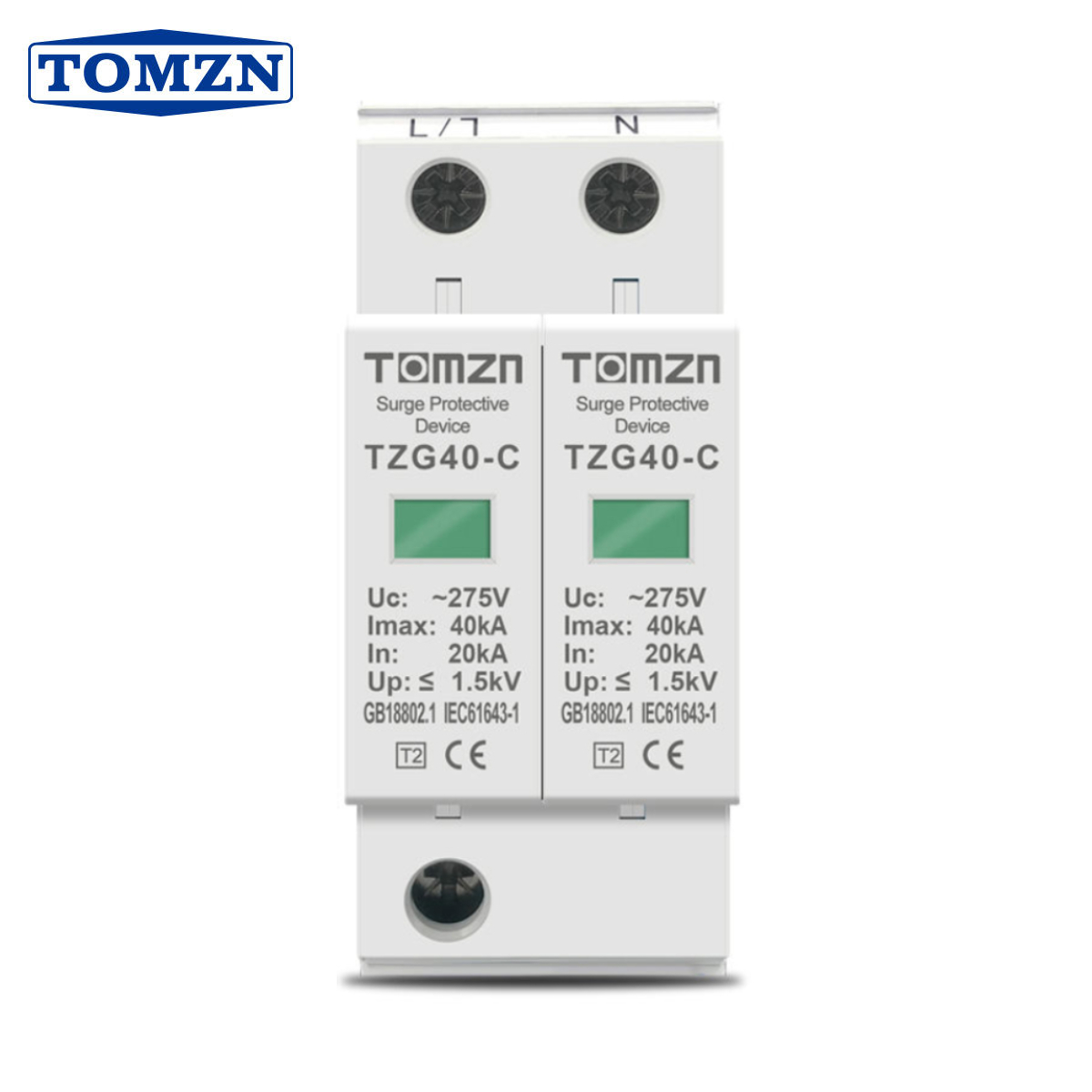 TOMZN TZG40-C 2P AC SPD 275V Surge Protector 20kA–40kA Low-voltage Arrester Device image 2