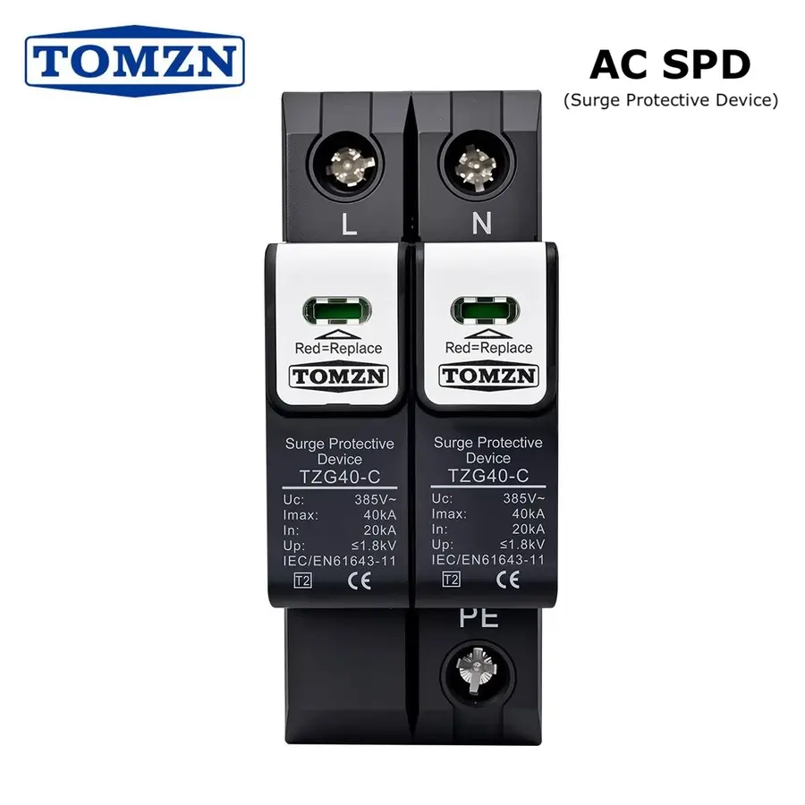 TOMZN 2 Pole AC SPD (Surge Protective Device) - TZG40-C (20KA-40KA) 275V
